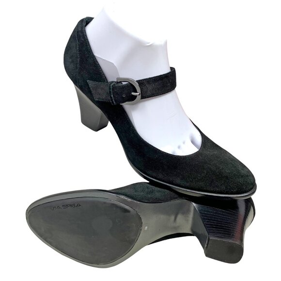 Via Spiga Black Suede Cone Heel Mary‎ Jane Pumps - Picture 9 of 10